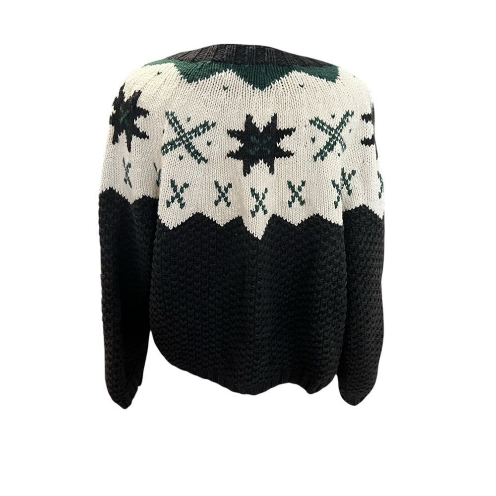 Vintage L.L. Bean Snowflake Fair Isle Cotton Knit Cardigan Sweater M - Picture 5 of 6